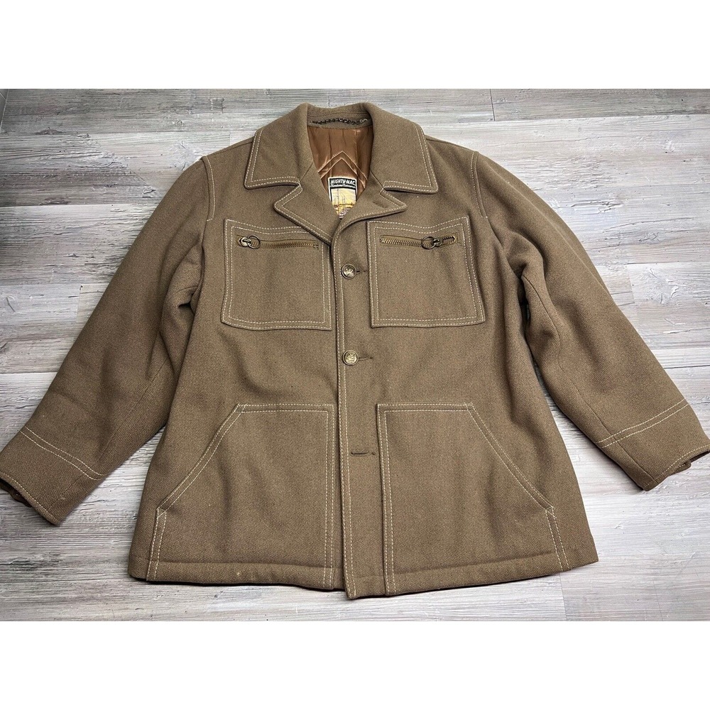 Vintage Mighty Mac Gloucester Mens Overcoat Short Length Woven Quilt Lined Sz 44